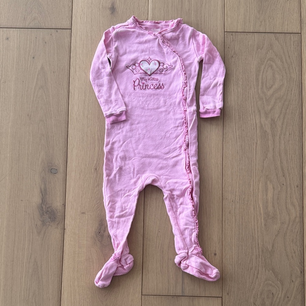 DISNEY STORE Pink "My Little Princess" Footed One-Piece Pajamas - size 12 months